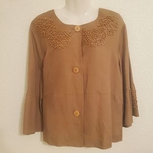 Button Down Brown Top with Bell Sleeve